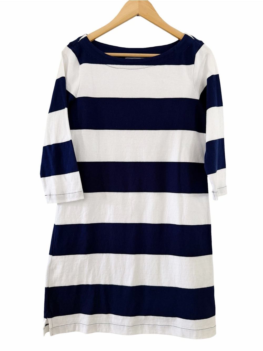 Lands' End Womens Striped Dress Navy Blue White Coastal Preppy Size Small 6-8